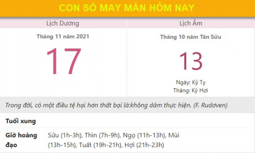 Con số may mắn hôm nay 17/11/2021 thứ 4 ngày 13/10 âm lịch