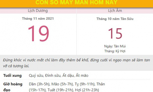 Con số may mắn hôm nay 19/11/2021 thứ 6, ngày 15/10 âm lịch