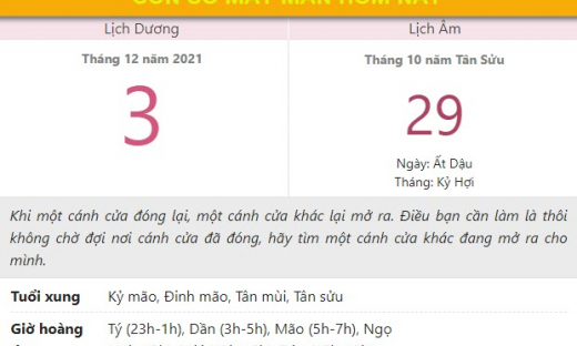 Con số may mắn hôm nay 3/12/2021 thứ 6, ngày 29/10 âm lịch