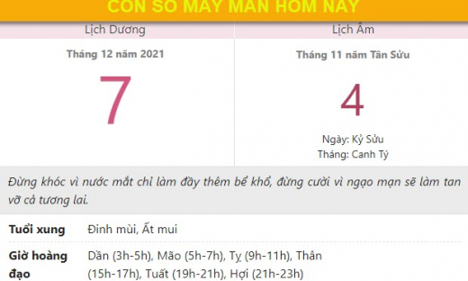 Con số may mắn hôm nay 7/12/2021 thứ 3, ngày 4/11 âm lịch