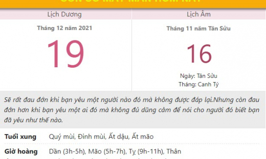 Con số may mắn hôm nay 19/12/2021 chủ nhật, ngày 16/11 âm lịch