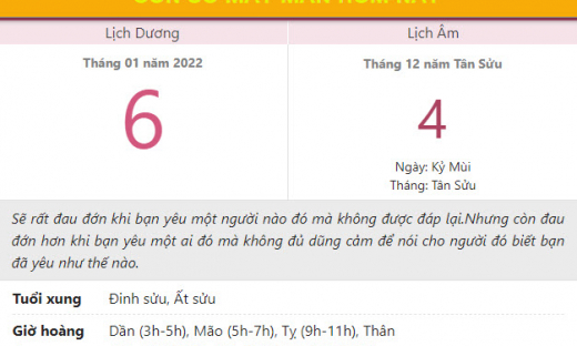 Con số may mắn hôm nay 6/1/2022 thứ 5, ngày 4/12 âm lịch