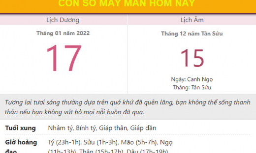 Con số may mắn hôm nay 17/1/2022 thứ 2, ngày 15/12 âm lịch