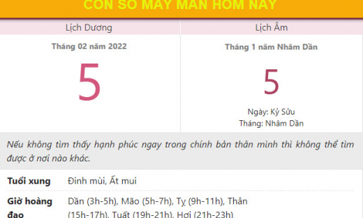 Con số may mắn hôm nay 5/2/2022 thứ 7, ngày 5/1 âm lịch