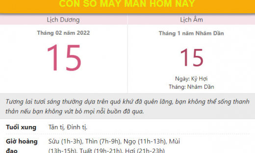 Con số may mắn hôm nay 15/2/2022 thứ 3, ngày 15/1 âm lịch