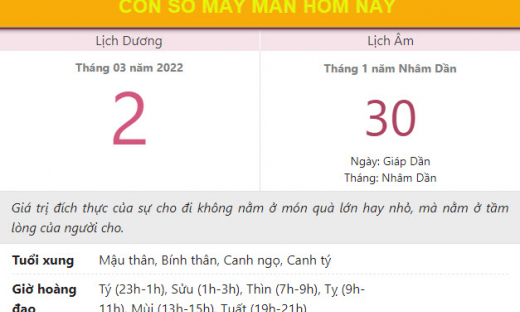 Con số may mắn hôm nay 2/3/2022 thứ 4, ngày 30/1 âm lịch