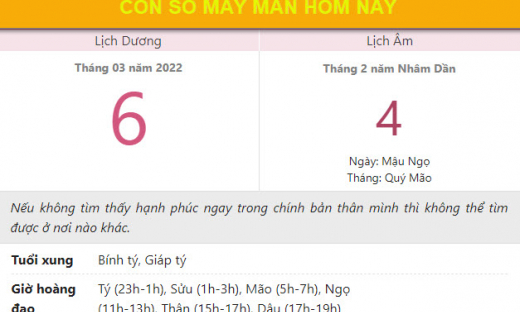 Con số may mắn hôm nay 6/3/2022 Chủ nhật, ngày 4/2 âm lịch