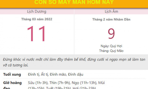 Con số may mắn hôm nay 11/3/2022 thứ 6, ngày 9/2 âm lịch