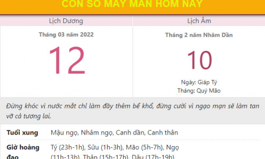 Con số may mắn hôm nay 12/3/2022 thứ 7, ngày 10/2 âm lịch