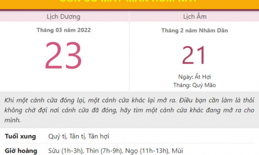 Con số may mắn hôm nay 23/3/2022 thứ 4, ngày 21/2 âm lịch