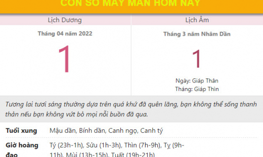 Con số may mắn hôm nay 1/4/2022 thứ 6, ngày 1/3 âm lịch