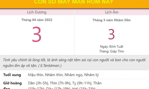 Con số may mắn hôm nay 3/4/2022 Chủ nhật, ngày 3/3 âm lịch