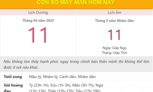 Con số may mắn hôm nay 11/4/2022 thứ 2, ngày 11/3 âm lịch