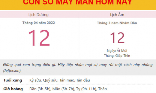 Con số may mắn hôm nay 12/4/2022 thứ 3, ngày 12/3 âm lịch