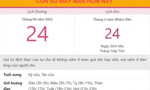 Con số may mắn hôm nay 24/4/2022 Chủ nhật, ngày 24/3 âm lịch