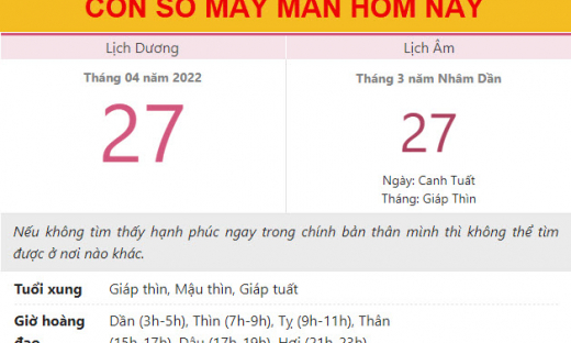 Con số may mắn hôm nay 27/4/2022 thứ 4, ngày 27/3 âm lịch