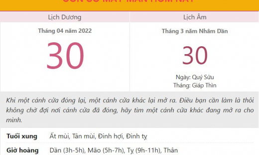 Con số may mắn hôm nay 30/4/2022 thứ 7, ngày 30/3 âm lịch