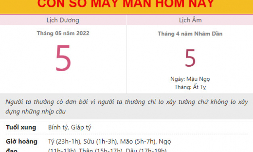 Con số may mắn hôm nay 5/5/2022 thứ 5, ngày 5/4 âm lịch