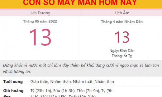 Con số may mắn hôm nay 13/5/2022 thứ 6, ngày 13/4 âm lịch