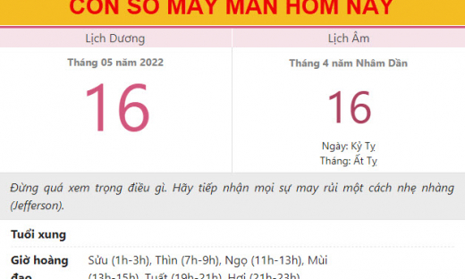 Con số may mắn hôm nay 16/5/2022 thứ 2, ngày 16/4 âm lịch