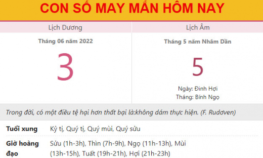 Con số may mắn hôm nay 3/6/2022 thứ 6, ngày 5/5 âm lịch