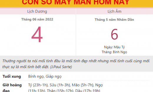 Con số may mắn hôm nay 4/6/2022 thứ 7, ngày 6/5 âm lịch