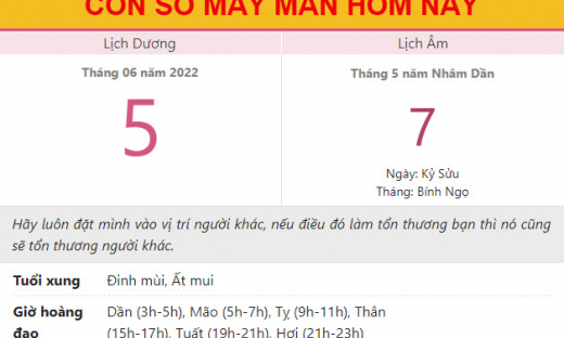 Con số may mắn hôm nay 5/6/2022 Chủ nhật, ngày 7/5 âm lịch