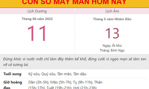 Con số may mắn hôm nay 11/6/2022 thứ 7, ngày 13/5 âm lịch