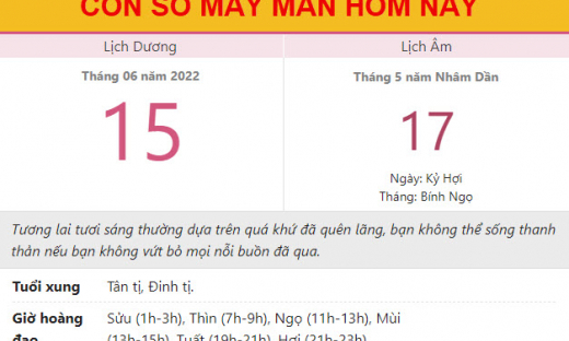 Con số may mắn hôm nay 15/6/2022 thứ 4, ngày 17/5 âm lịch