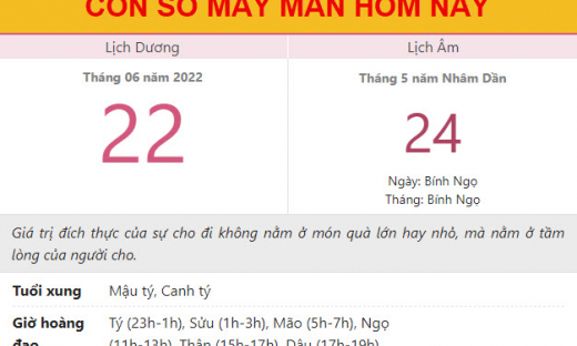 Con số may mắn hôm nay 22/6/2022 thứ 4, ngày 24/5 âm lịch