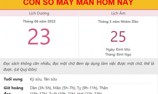 Con số may mắn hôm nay 23/6/2022 thứ 5, ngày 25/5 âm lịch