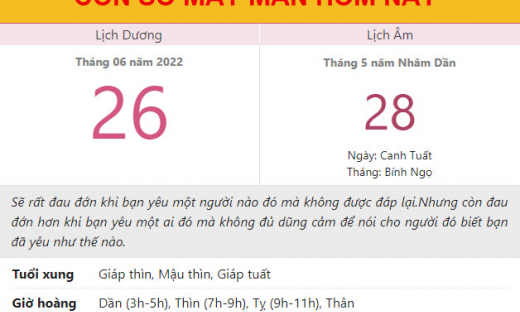 Con số may mắn hôm nay 26/6/2022 Chủ nhật, ngày 28/5 âm lịch