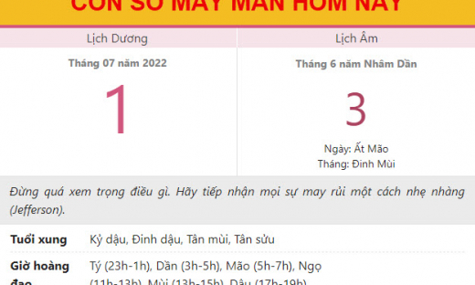 Con số may mắn hôm nay 1/7/2022 thứ 6, ngày 3/6 âm lịch