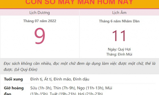 Con số may mắn hôm nay 9/7/2022 thứ 7, ngày 11/6 âm lịch