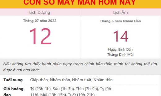 Con số may mắn hôm nay 12/7/2022 thứ 3, ngày 14/6 âm lịch