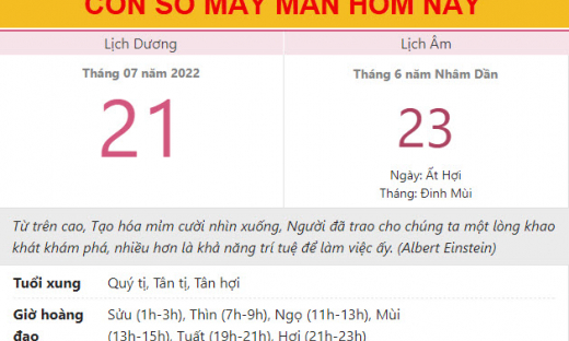 Con số may mắn hôm nay 21/7/2022 thứ 5, ngày 23/6 âm lịch