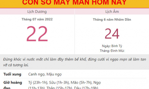 Con số may mắn hôm nay 22/7/2022 thứ 6, ngày 24/6 âm lịch