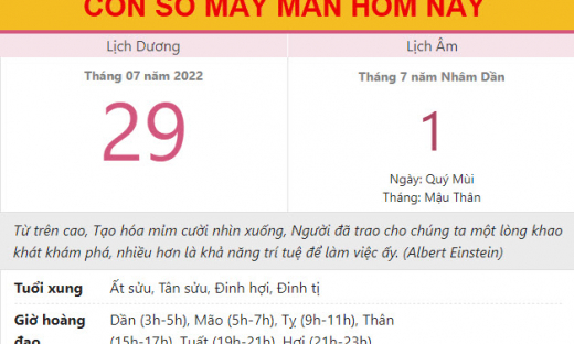 Con số may mắn hôm nay 29/7/2022 thứ 6, ngày 1/7 âm lịch