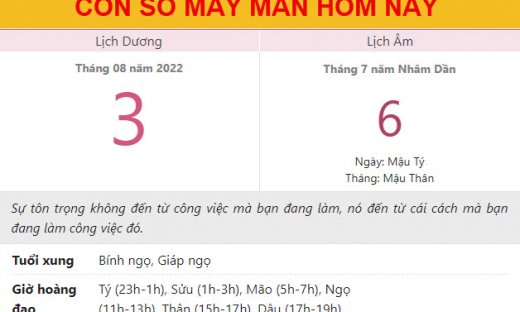 Con số may mắn hôm nay 3/8/2022 thứ 4, ngày 6/7 âm lịch