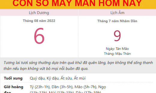 Con số may mắn hôm nay 6/8/2022 thứ 7, ngày 9/7 âm lịch