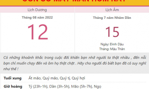 Con số may mắn hôm nay 12/8/2022 thứ 6, ngày 15/7 âm lịch