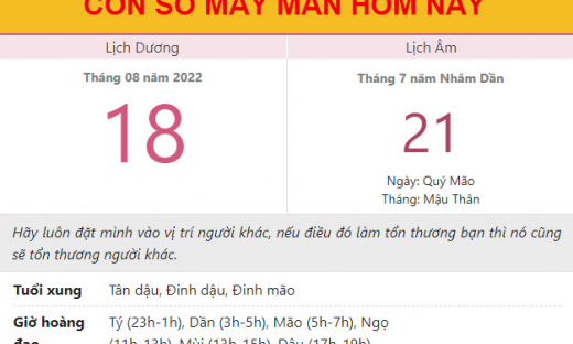 Con số may mắn hôm nay 18/8/2022 thứ 5, ngày 21/7 âm lịch