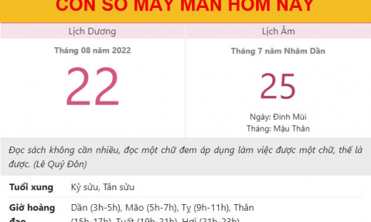 Con số may mắn hôm nay 22/8/2022 thứ 2, ngày 25/7 âm lịch