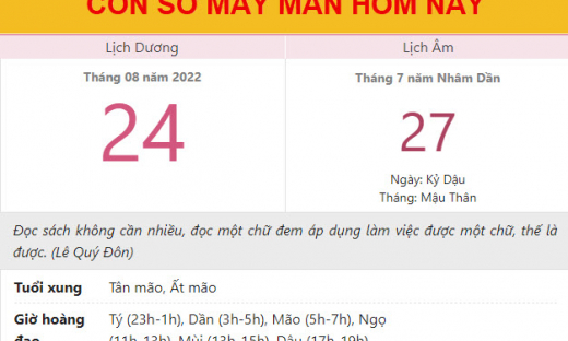 Con số may mắn hôm nay 24/8/2022 thứ 4, ngày 27/7 âm lịch