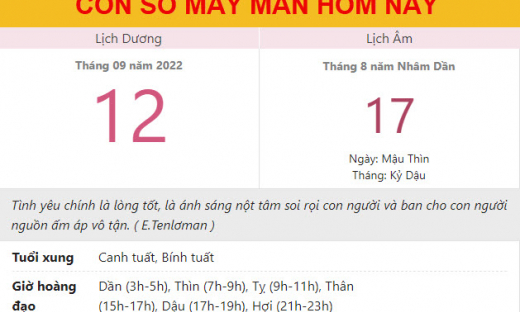 Con số may mắn hôm nay 12/9/2022 thứ 2, ngày 17/8 âm lịch