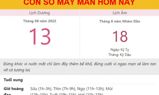 Con số may mắn hôm nay 13/9/2022 thứ 3, ngày 18/8 âm lịch