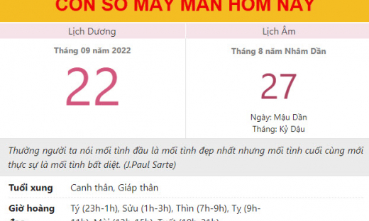 Con số may mắn hôm nay 22/9/2022 thứ 5, ngày 27/8 âm lịch