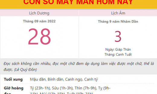 Con số may mắn hôm nay 28/9/2022 thứ 4, ngày 3/9 âm lịch