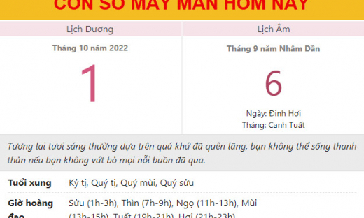 Con số may mắn hôm nay 1/10/2022 thứ 7, ngày 6/9 âm lịch