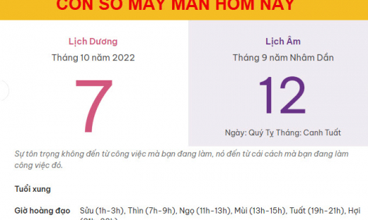 Con số may mắn hôm nay 7/10/2022 thứ 6, ngày 12/9 âm lịch